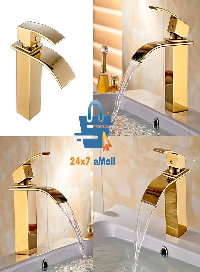 24x7 إي مول خلاط حوض ذهبي اللون من 24x7 eMall، مناسب للماء الساخن والبارد، مثبت على حوض الحمامات والمراحيض وأحواض الغسيل، ارتفاعه 7 بوصات. - Image 3